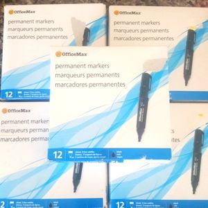 Office Max thick permanent black markers new in box each 12 pack lot 5 total 60